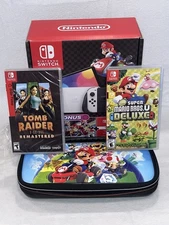 Nintendo Switch WHITE OLED with Mario Kart Box (No Game) 2 Games Case, Protector