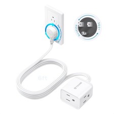 TROND 6ft 3-Outlet Flat Plug Extension Cord, White, ETL Listed