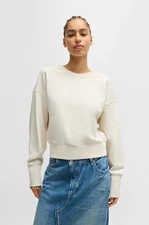 Hugo BOSS Women's Embellished Cotton Sweatshirt with Ribbed Trims - White - L