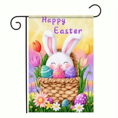 Happy Easter Garden Flag 12x18 Inch Double Sided Bunny with Basket Easter Egg De
