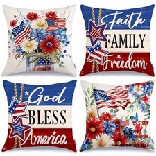 4th of July God Bless America Pillow Covers 18" x 18" Pack of 4 Multicolor