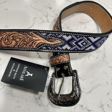 Affilare Western Tooled Leather Beaded Belt For Women Floral Purple Size 28 NWT