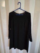 Tommy Hilfiger Black Lace Shift Dress 3/4 Sleeve Round Neck Zipper Lined 18
