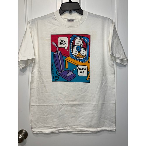 Vintage Oneita Power-T You Suck Blow Me Graphic T-Shirt Mens Large White 90s