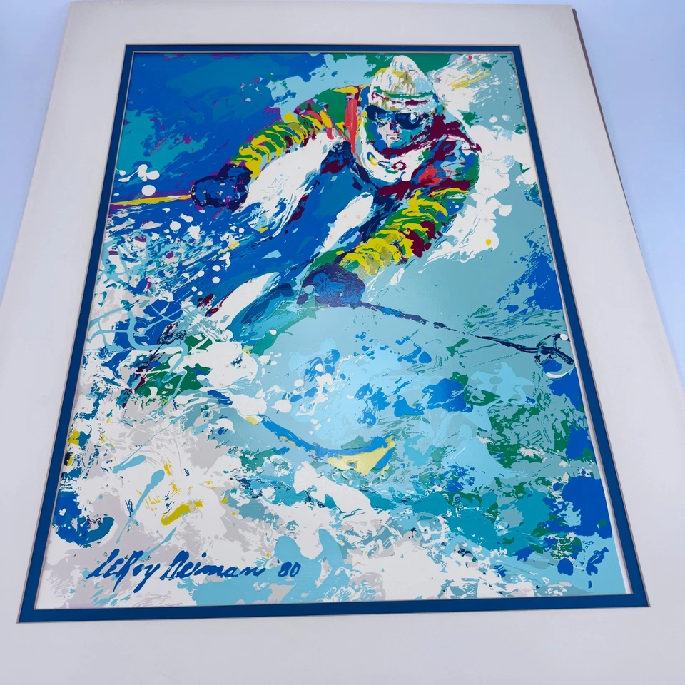 Placa Serigráfica Leroy Neiman Firmada Esquiador Impresión Enmarcada 29"x22.5" Necesita Marco Foto 3 de 4