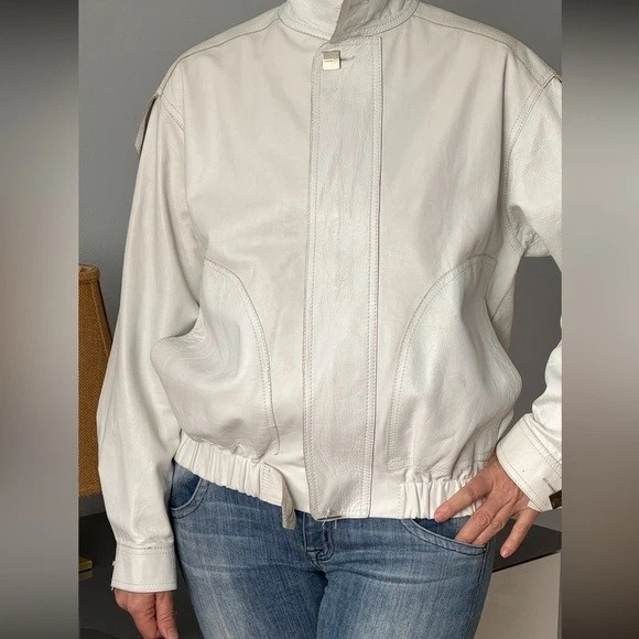 Bottega Veneta — Vintage Bottega Veneta White Leather Jacket Women’s 80s 90s Italy Moto Designer