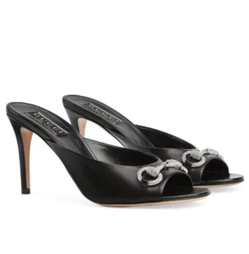 Gucci Women's Crystal Embellished Horsebit 85 Leather Mule Gucci Women's Crystal Embellished Horsebit 85 Leather Mule