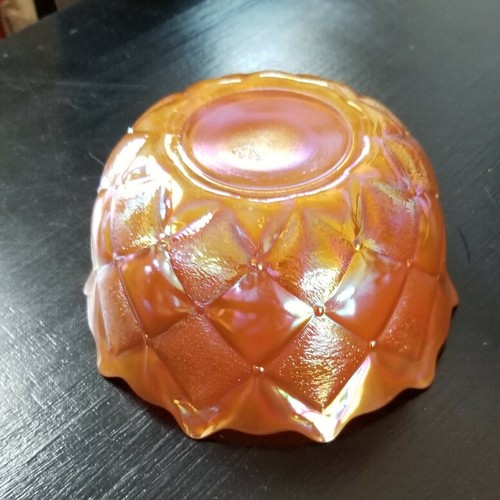Vintage Fenton Marigold Orange Glass Bowl Diamond Quilted 1970's Iridescent - Picture 4 of 12