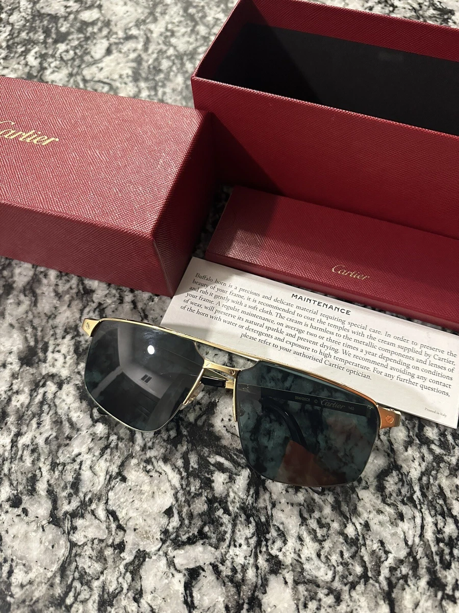 Cartier Santos Aviator Frame Sunglasses Glasses Gold Tinted Lens