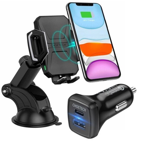 Car Dock 10W Fast Wireless Charger Windshield Dashboard Car Mount - Black T521