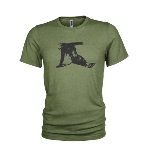 Snowboarding & Skiing 'First Tracks’ Winter Sports 100% Cotton Mens T-Shirt - Picture 4 of 12