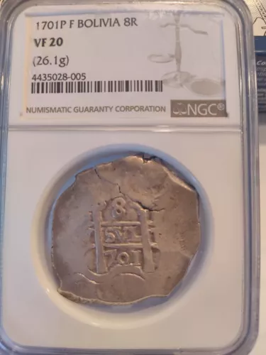 1701P F Bolivia 8R Cob NGC VF 20