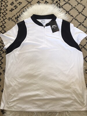 NTW Slazenger Golf Polo Hydro-Dri Tech 1/4 Zip Shirt Black White Women's  XXL M8