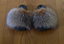 Real Fox Fur Crystal Slide Sandals Slippers Slides New
