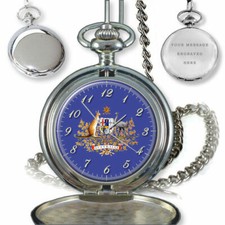 AUSTRALIA COAT OF ARMS POCKET WATCH BIRTHDAY GIFT BOX ENGRAVING