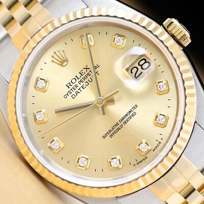 ROLEX MENS DATEJUST 16233 FACTORY DIAMOND DIAL 18K YELLOW GOLD
