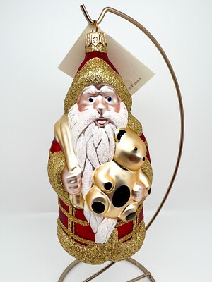 1997 Patricia Breen ''Santa and Teddy'' RETIRED Handmade Glass Ornament #9642 MINT