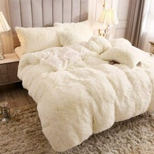 NEW  ULTRA SOFT PLUSH IVORY WHITE FAUX FUR LUSH LUXURY KING WARM COMFORTER SET