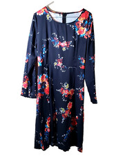 Women's Dress Size L Navy Floral Waist Seam Back Zip Long Sleeve