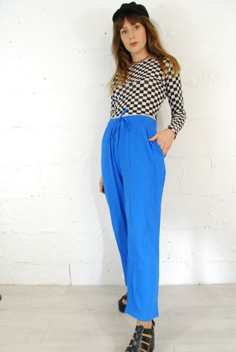 Vintage 80s Blue Lightweight Straight Leg Pants Trousers - Medium 10 12 14 - Picture 5 of 5