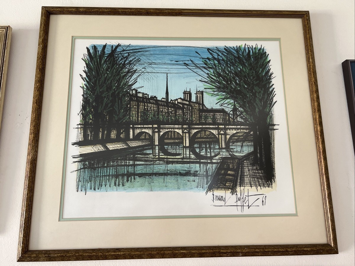 VTG 68' Framed Bernard Buffet Lithograph Notre Dame Paris