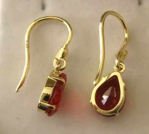 14k Solid Yellow Gold 4.00Ct Natural Red Ruby Drop Dangle Women's Earrings - Picture 6 of 12
