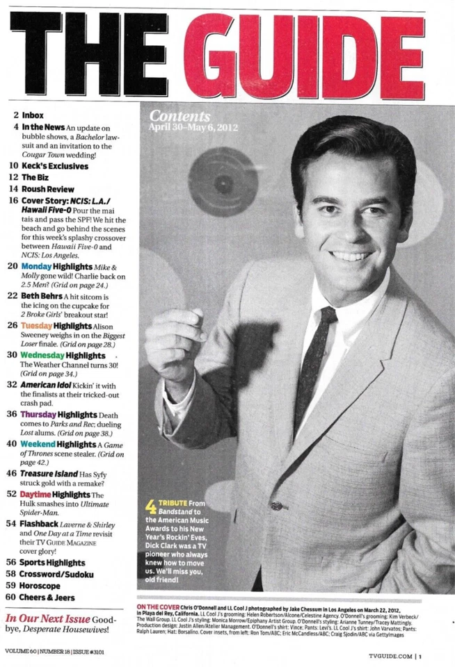 TV Guide Magazine NCIS L.A. Hawaii Five-0 Chris O'Donnell LL Cool J Dick Clark - Image 2 of 4