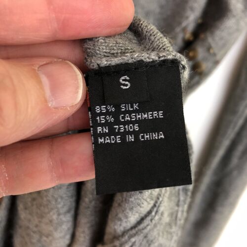 MICHAEL SIMON Silk Cashmere Blend Grey Beaded Knit Cardigan Soft Classic Small - Picture 6 of 14