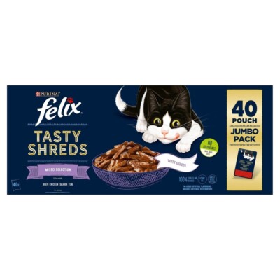 Felix Tasty Shreds Cat Food Mixed Selection in Gravy 40 x 80g