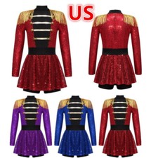 Kids Circus Costume Girls Ringmaster Outfit Sequins Dress with Shorts Jacket