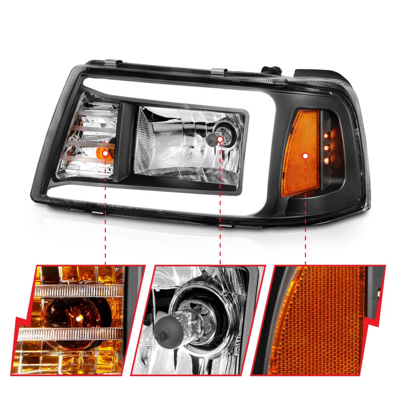 Faros de cristal ANZO para Ford Ranger 2001-2011 con barra de luz carcasa negra Foto 3 de 4