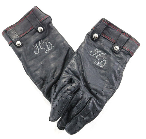 harley davidson Willie G. riding gloves L black leather red padded adjustable