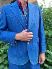 Denim Men's Suits Casual Vintage Blazer Prom Party Tuxedos Evening Coat 3 Pcs