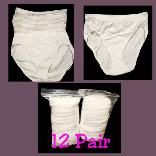 Hanes Classic Bikinis Womens 12 Pair Cotton White Tagless Panties Underwear 6/M