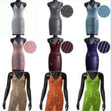 Vestito Da Slip In Rete Trasparente Con Strass V-Neck Cover Up Sexy Mini Glitter