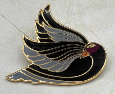 Laurel Burch Celan Black Swan Bird Enamel Goldtone Brooch Pin 1.5  Vintage EUC