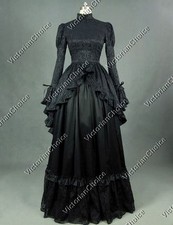 Gothic Victorian Black Mourning Dress Morticia Addam Witch Halloween Costume 324