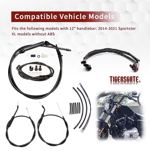 Extended Brake & Cable Kit 12" Apes for 14+ Harley Davidson Sportster XL Non ABS - Picture 2 of 7