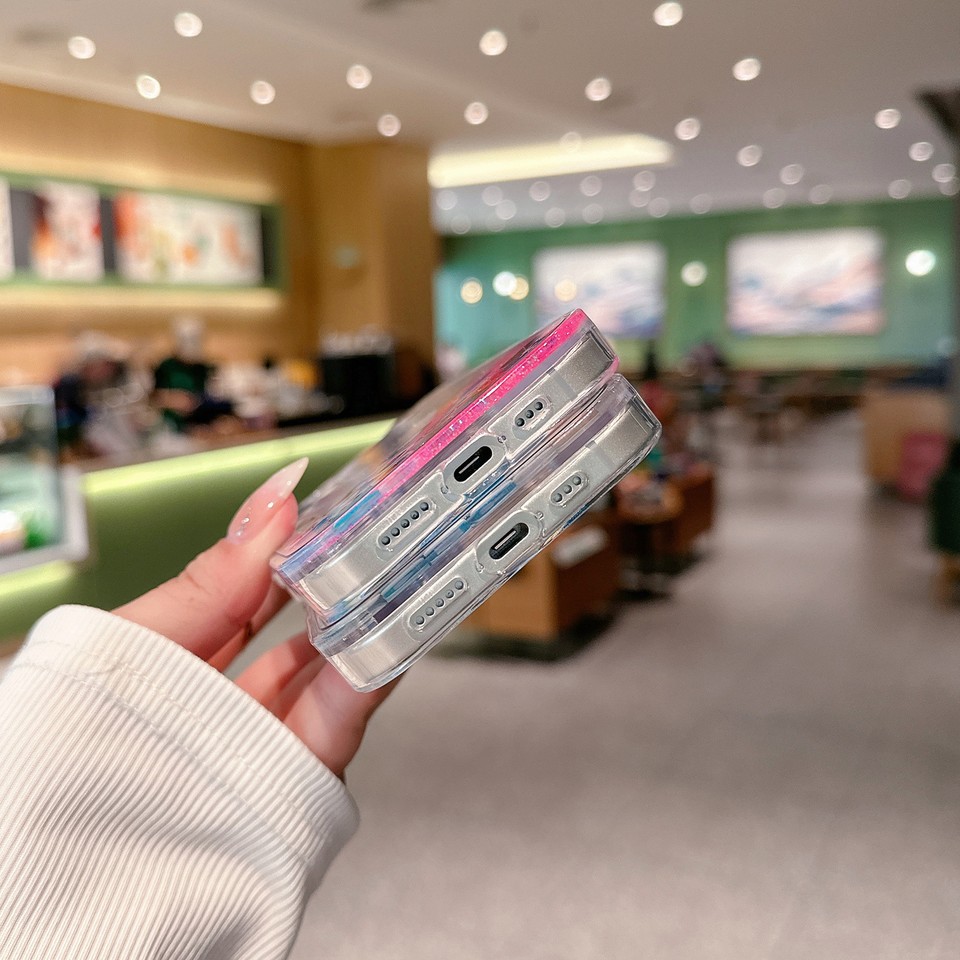 For iPhone 16 15 Pro Max 14 13 Quicksand 3D APP Phone Case Cover Liquid