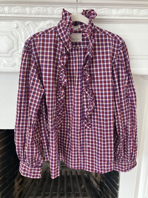 Ellen Tracy cotton ruffle check shirt sz 12 excellent