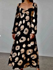 New With Tags FW Bridge F&F Black Print Occasions Dress Size 12 Midi Maxi Midaxi