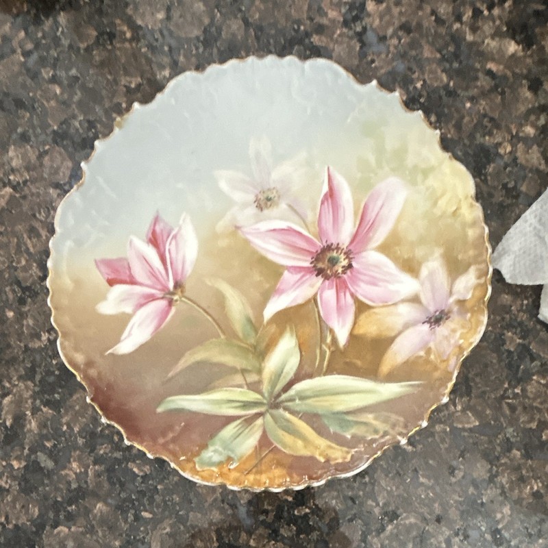Decorative Floral Porcelain Plate Multicolor Round Scalloped Edge Glossy