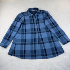 Soft Surroundings Tunic Top Womens Small Blue Plaid Henley Roll Tab Soft Surroundings Tunic Top Womens Small Blue Plaid Henley Roll Tab