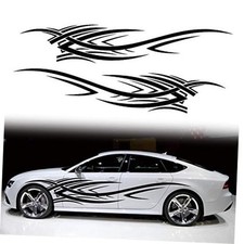2Pcs 94.4'' Universal Flame Graphics Car Auto Body Side Sticker Style2 Black