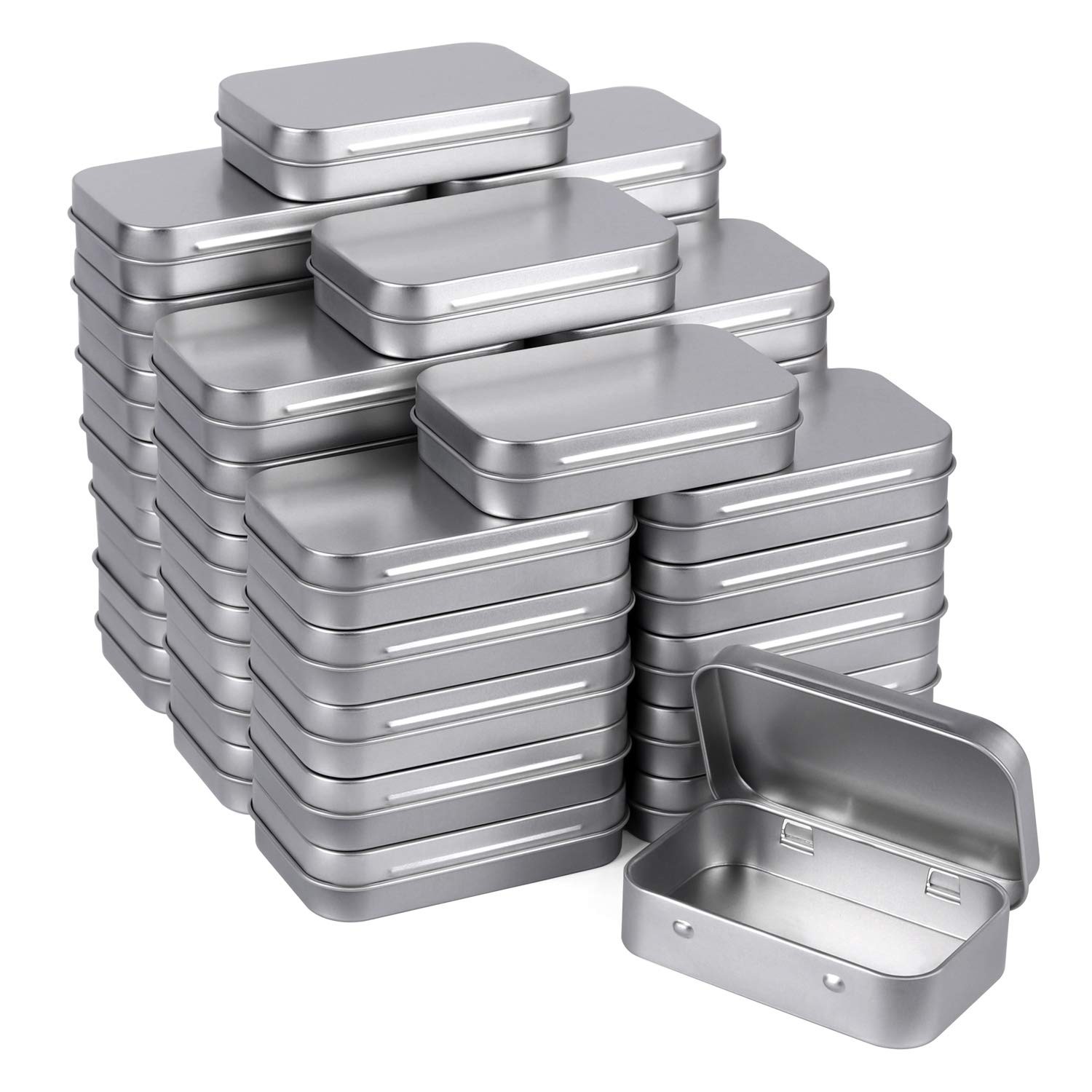Tamicy 40-Pack Silver Metal Hinged Tins Mini Storage Containers