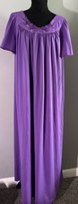 VTG Shadowline Purple 1x Long Maxi Nylon Nightgown Embroidered Neckline