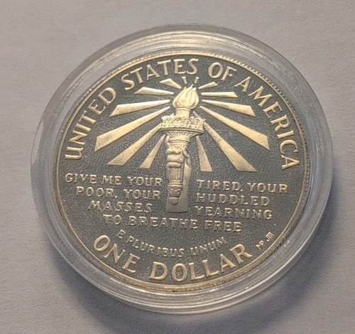 1986 Ellis Island Silver Proof Dollar, Statue of Liberty, 90% Silver, - Picture 2 of 2