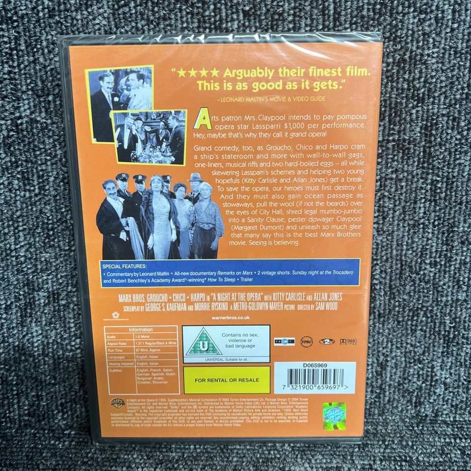A NIGHT AT THE OPERA DVD Groucho Marx Chico Marx Brothers Movie Film New UK R2 - Image 2 of 2