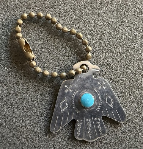 70’s Turquoise Thunderbird Hotel Casino Key Chain Las Vegas Nevada Souvenir Fob