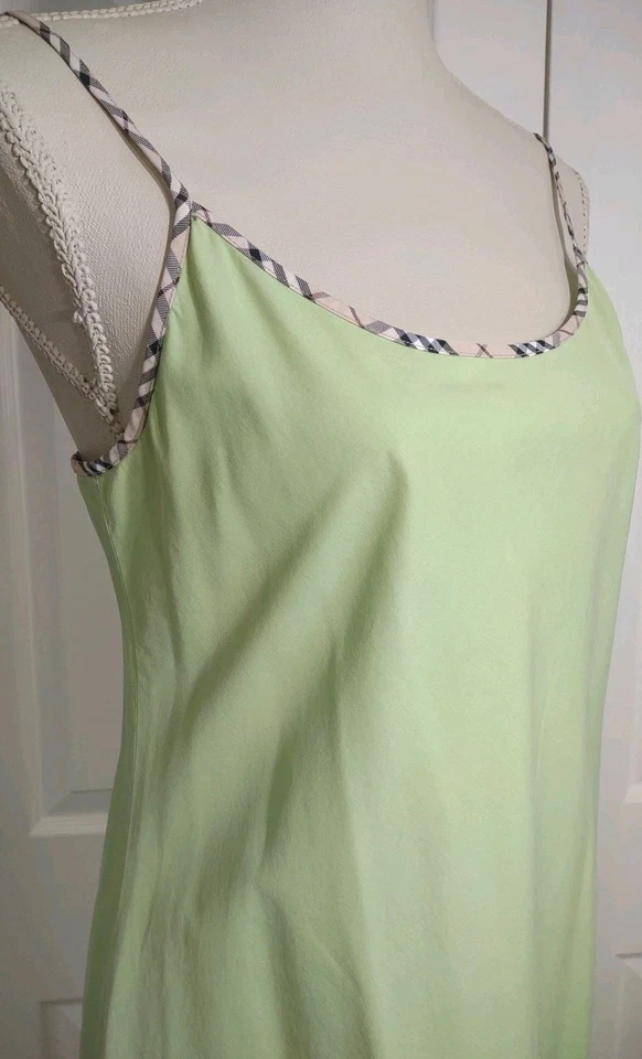 Burberry London Summer Straps Midi Dress Lime Green Nova Check Trim M - Image 3 of 4